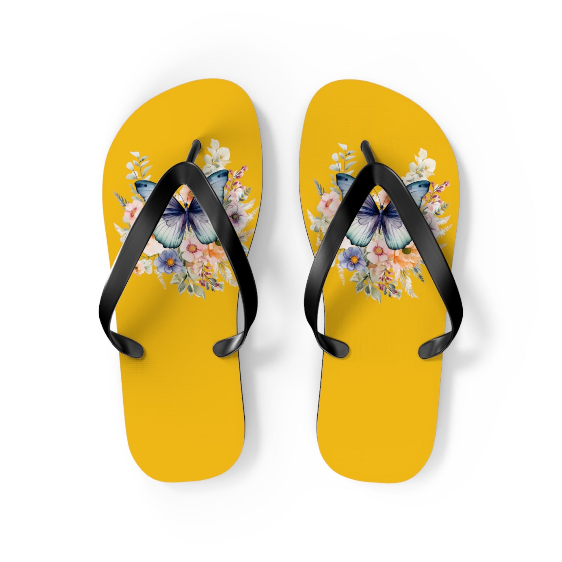 Yellow Flip Flops with Butterfly Design - JennyCool