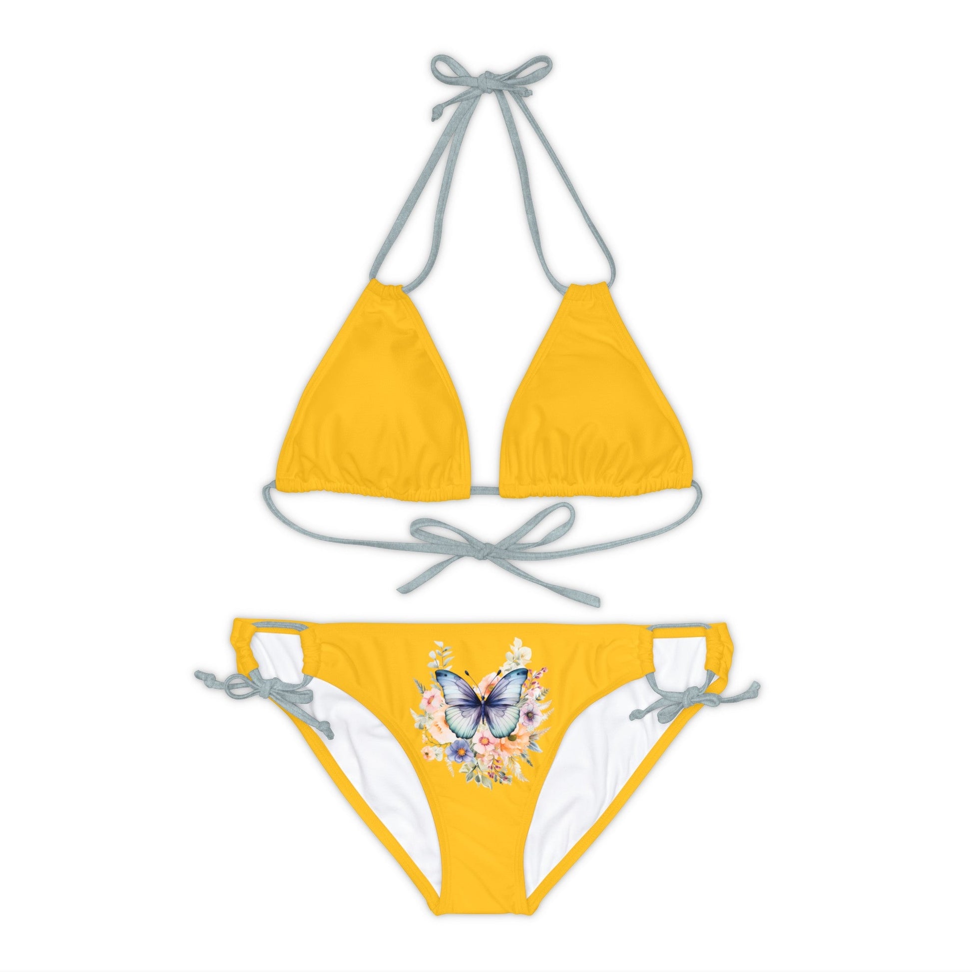 Yellow Strappy Bikini Set (AOP) with Butterfly design - JennyCool