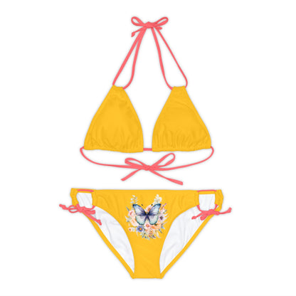 Yellow Strappy Bikini Set (AOP) with Butterfly design - JennyCool
