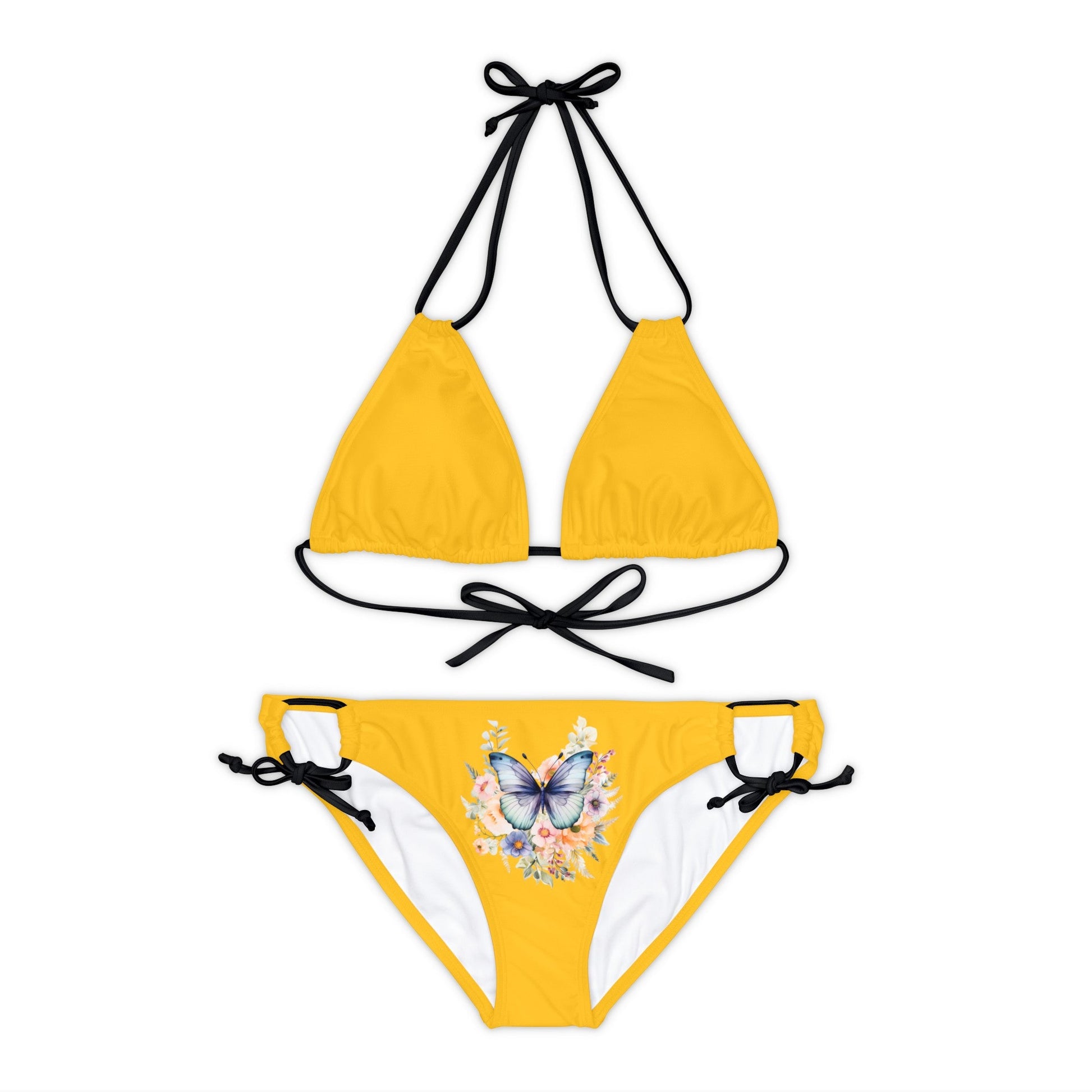 Yellow Strappy Bikini Set (AOP) with Butterfly design - JennyCool