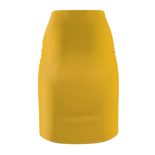 Yellow Women's Pencil Skirt (AOP) with Spring Flowers and Butterfly - JennyCool