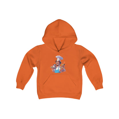 Youth Heavy Blend Hooded Sweatshirt with a Chef and his Dog Design - JennyCool