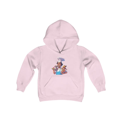 Youth Heavy Blend Hooded Sweatshirt with a Chef and his Dog Design - JennyCool