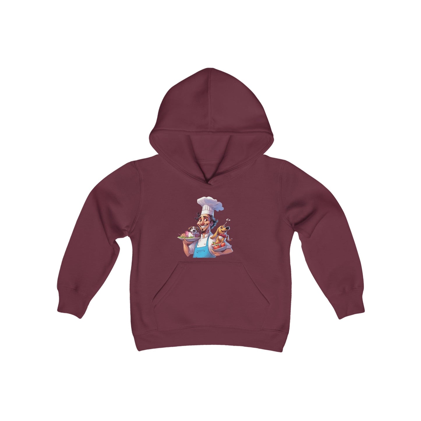 Youth Heavy Blend Hooded Sweatshirt with a Chef and his Dog Design - JennyCool