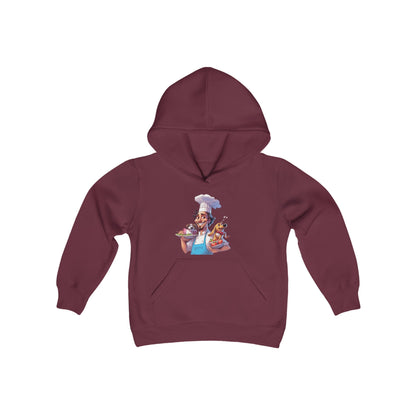 Youth Heavy Blend Hooded Sweatshirt with a Chef and his Dog Design - JennyCool