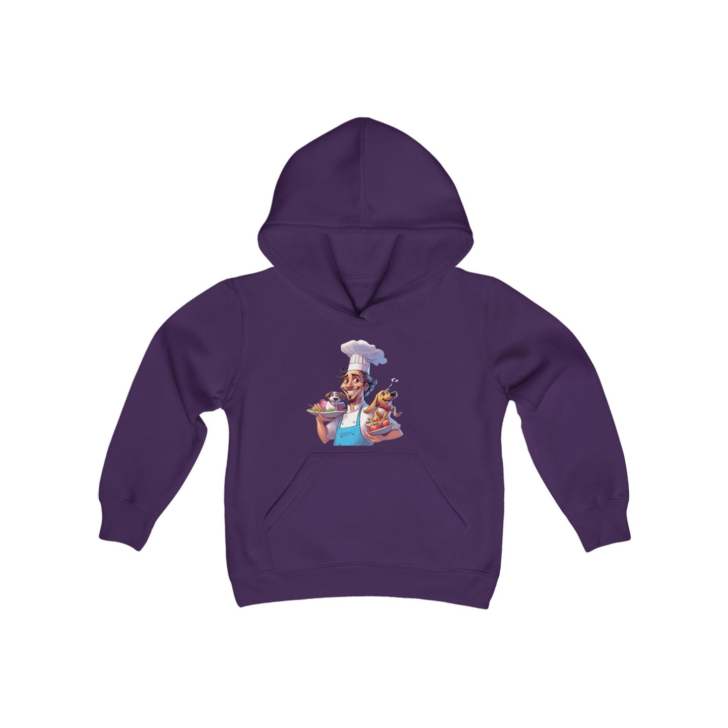 Youth Heavy Blend Hooded Sweatshirt with a Chef and his Dog Design - JennyCool
