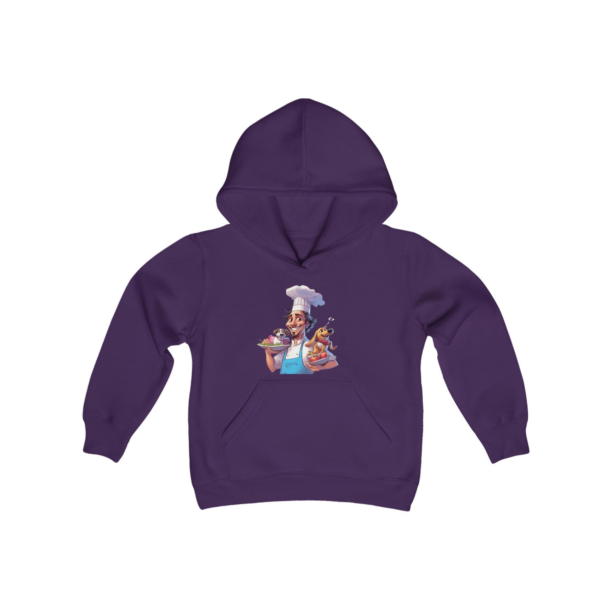 Youth Heavy Blend Hooded Sweatshirt with a Chef and his Dog Design - JennyCool