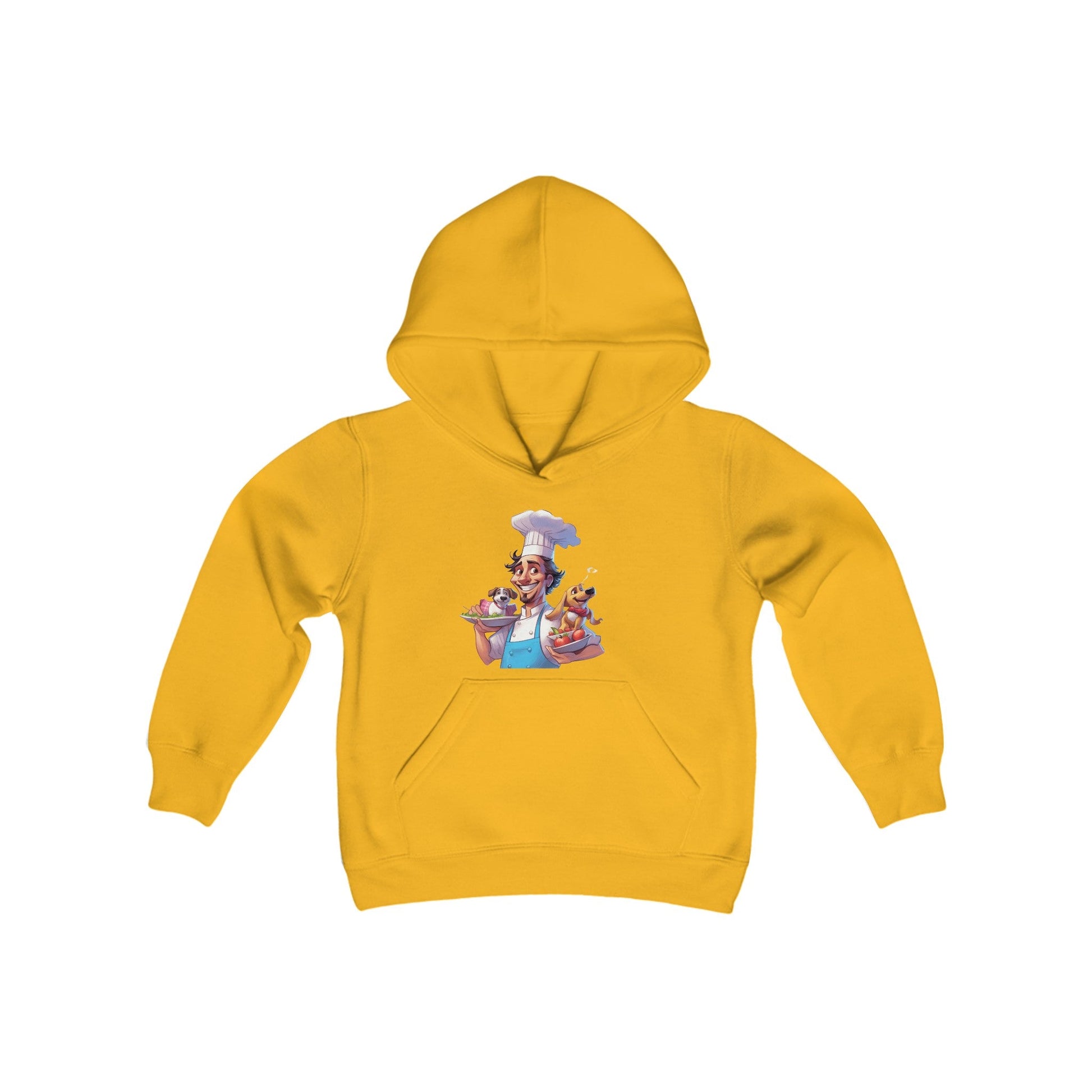 Youth Heavy Blend Hooded Sweatshirt with a Chef and his Dog Design - JennyCool