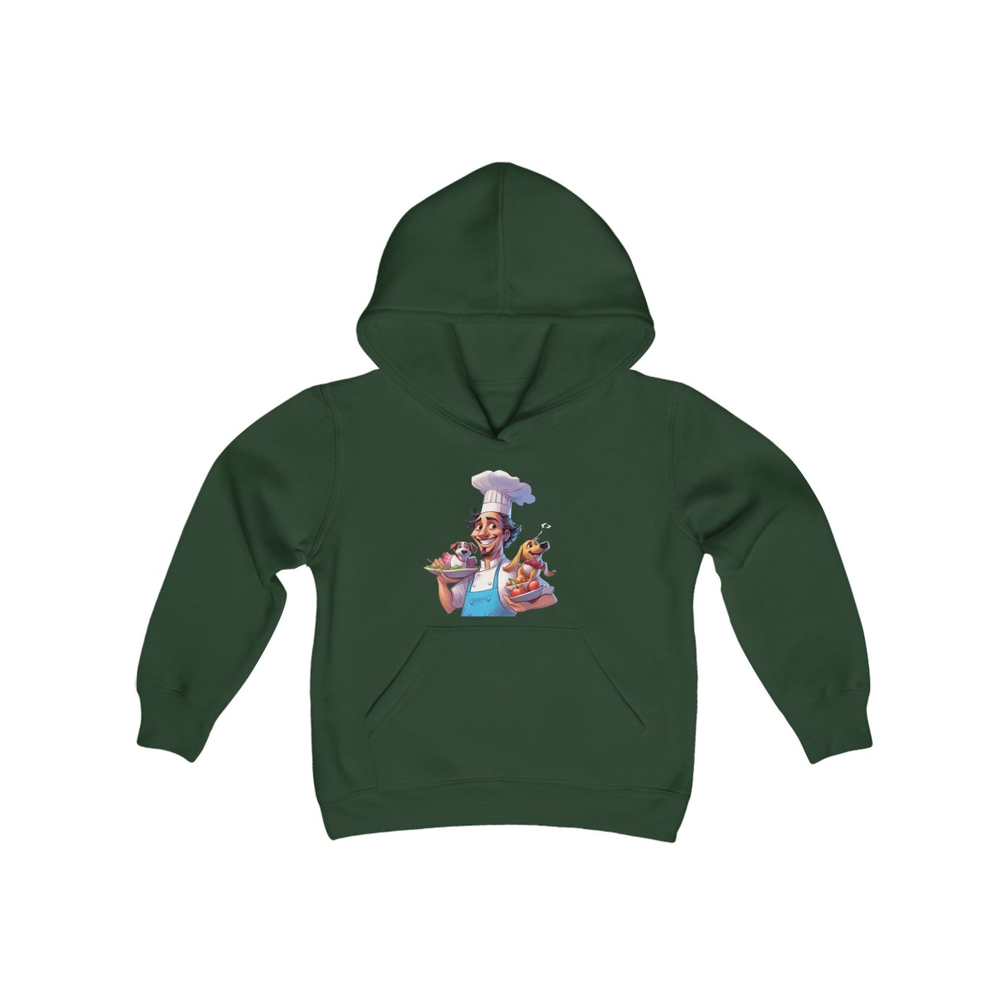 Youth Heavy Blend Hooded Sweatshirt with a Chef and his Dog Design - JennyCool