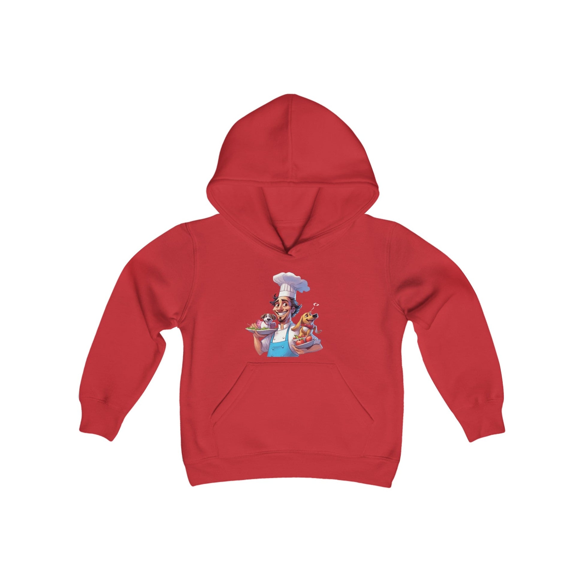 Youth Heavy Blend Hooded Sweatshirt with a Chef and his Dog Design - JennyCool