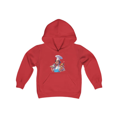 Youth Heavy Blend Hooded Sweatshirt with a Chef and his Dog Design - JennyCool