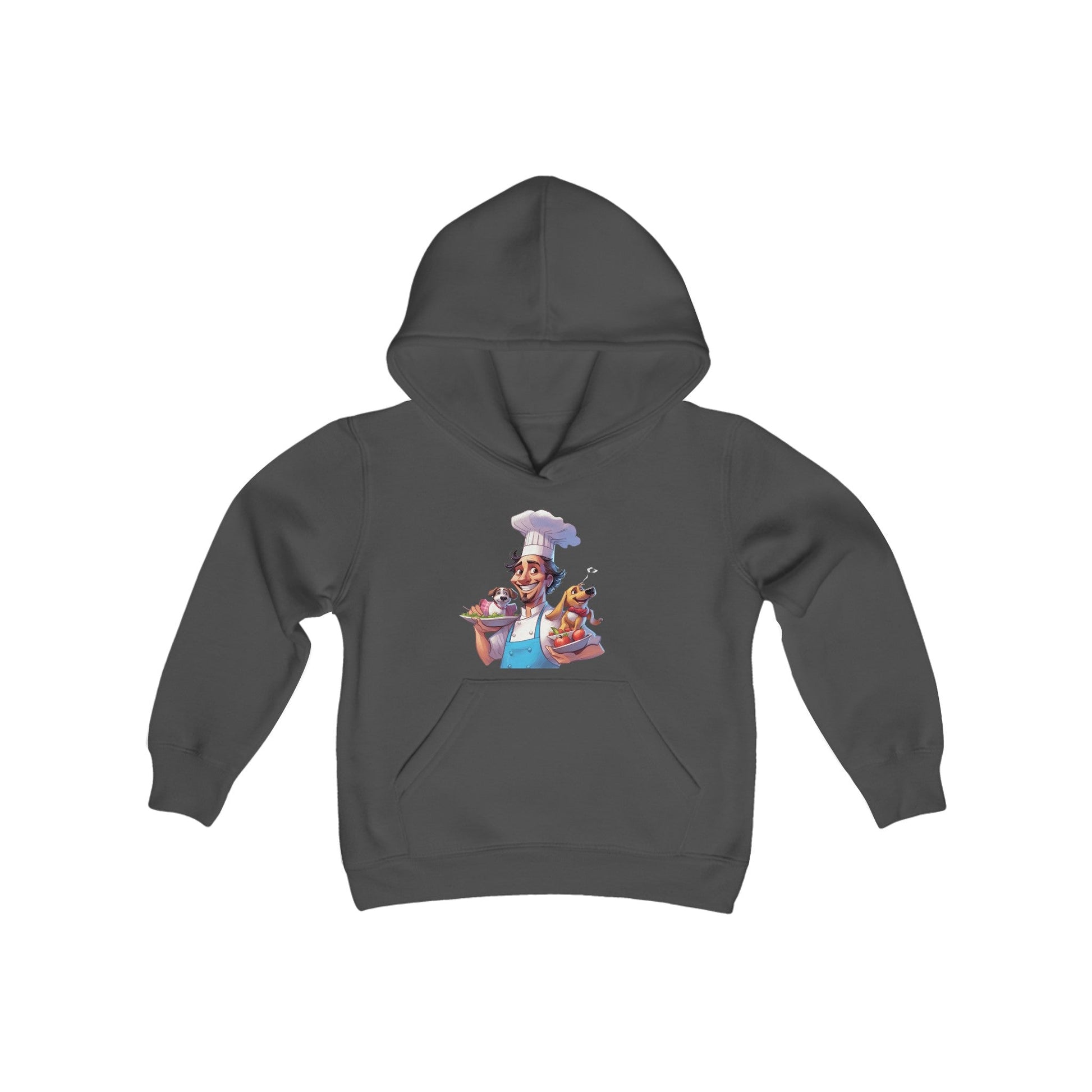 Youth Heavy Blend Hooded Sweatshirt with a Chef and his Dog Design - JennyCool