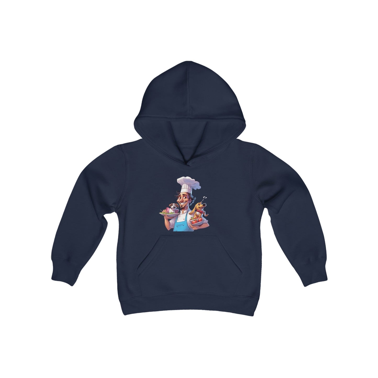 Youth Heavy Blend Hooded Sweatshirt with a Chef and his Dog Design - JennyCool