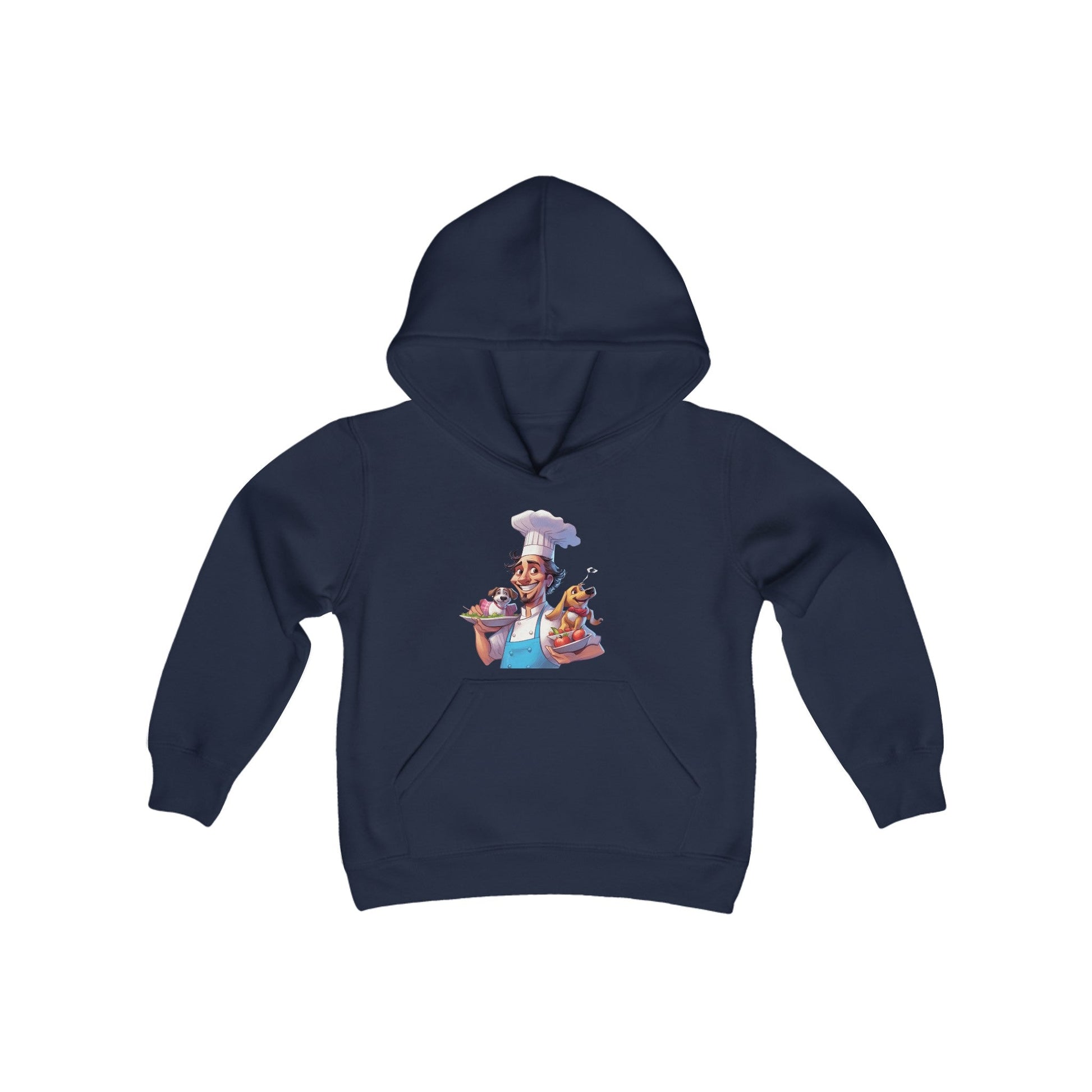 Youth Heavy Blend Hooded Sweatshirt with a Chef and his Dog Design - JennyCool