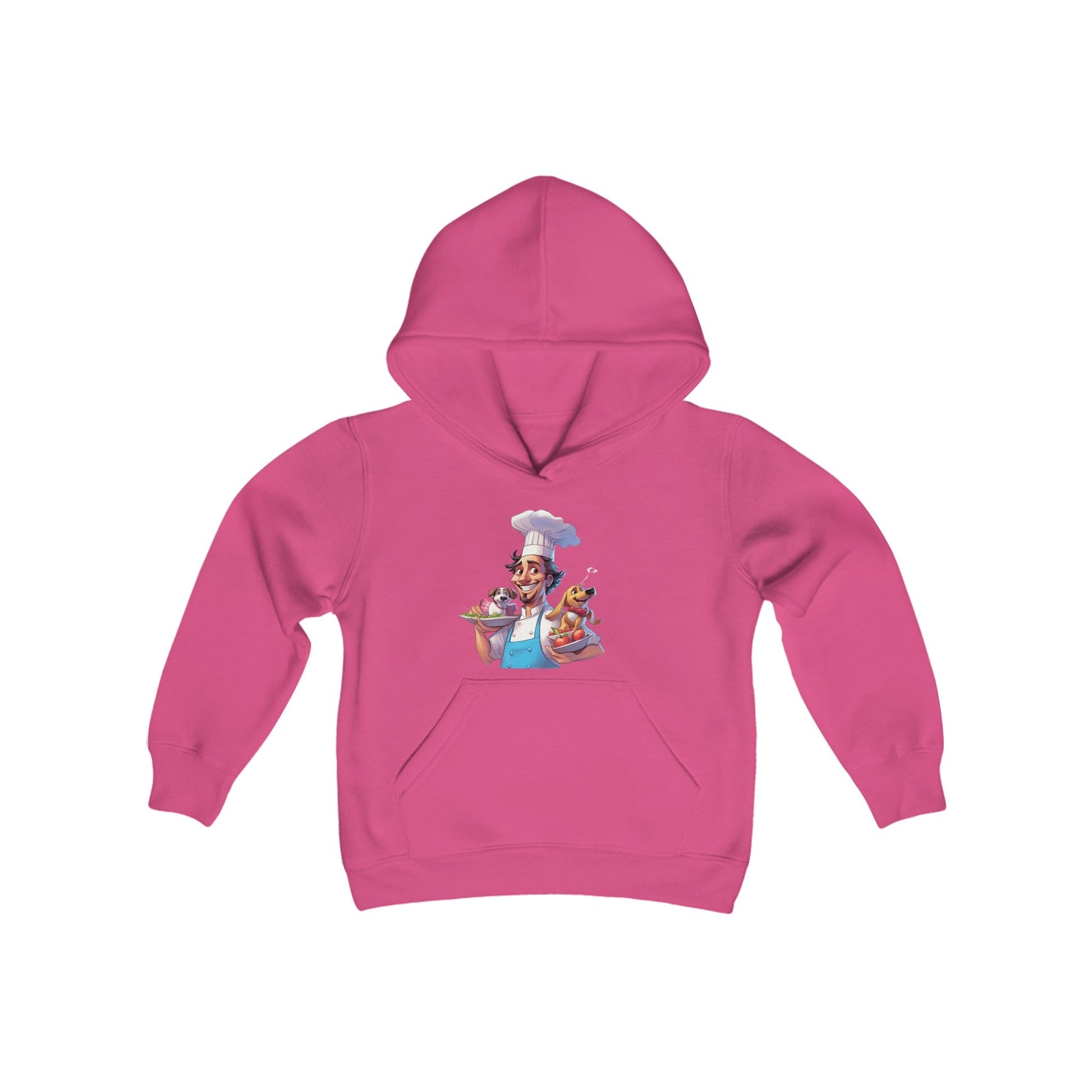 Youth Heavy Blend Hooded Sweatshirt with a Chef and his Dog Design - JennyCool