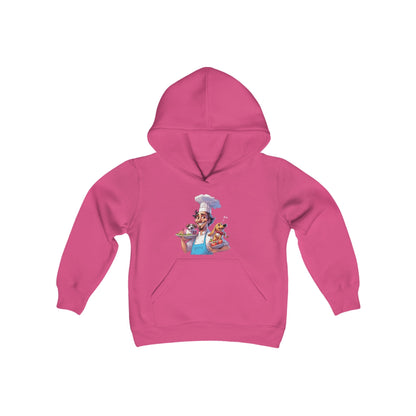 Youth Heavy Blend Hooded Sweatshirt with a Chef and his Dog Design - JennyCool
