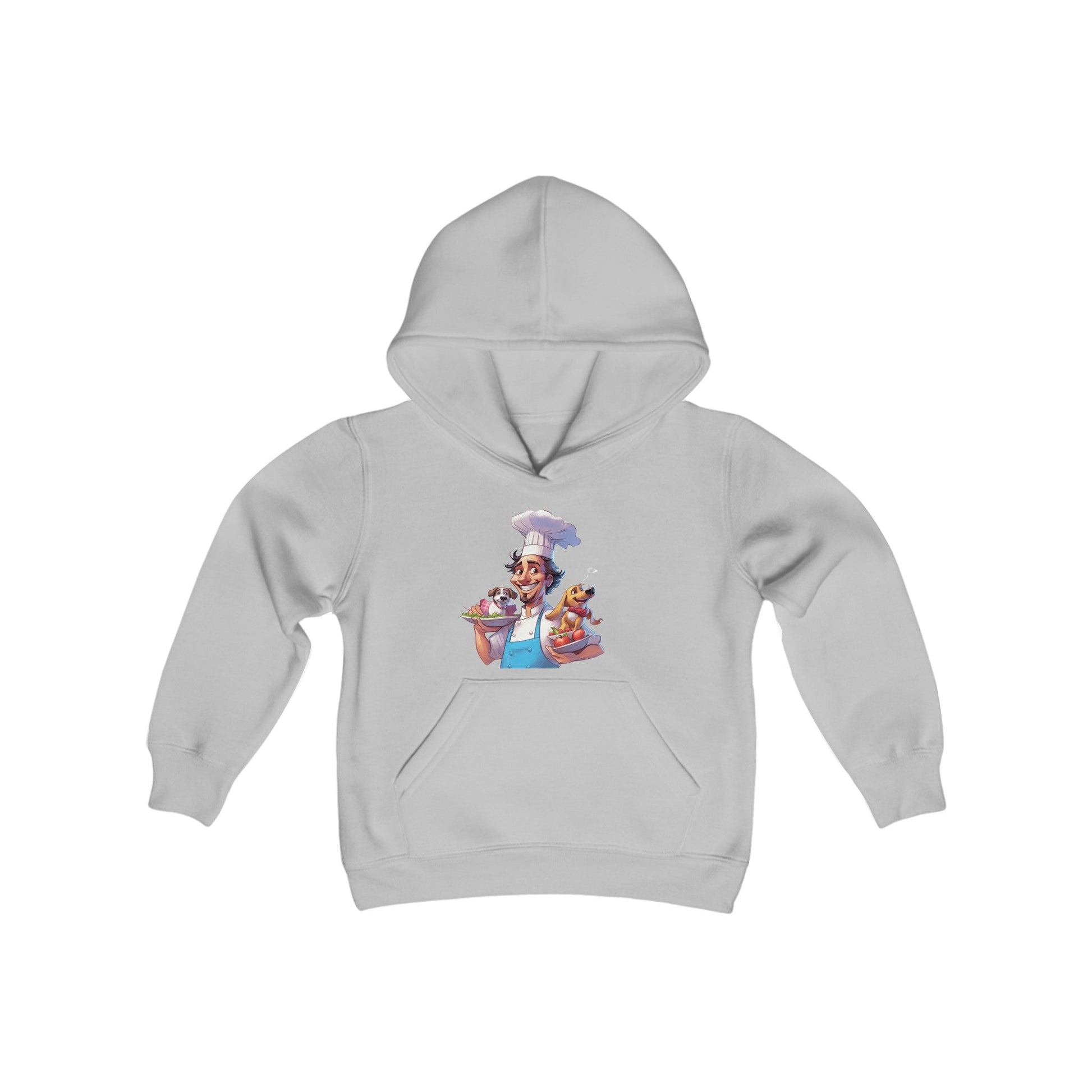 Youth Heavy Blend Hooded Sweatshirt with a Chef and his Dog Design - JennyCool