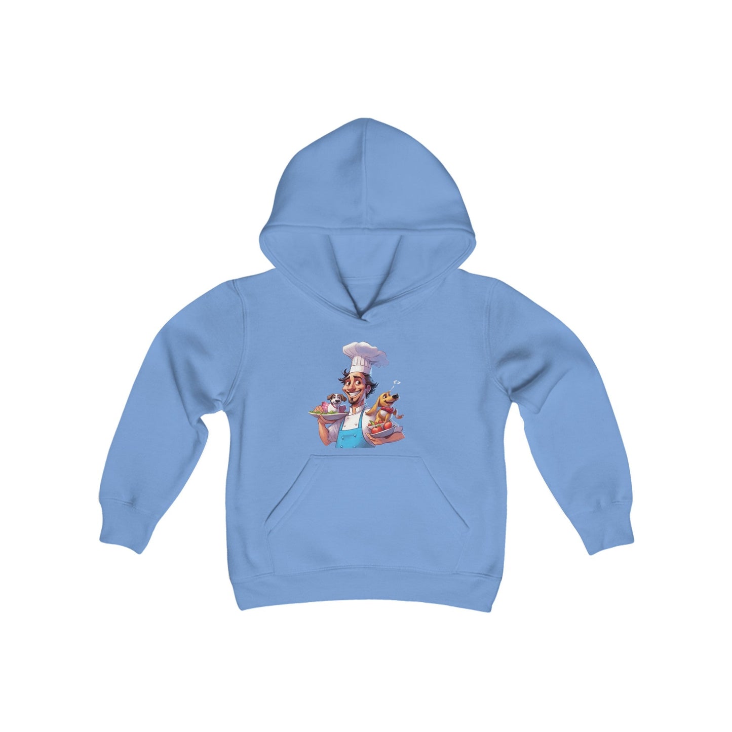 Youth Heavy Blend Hooded Sweatshirt with a Chef and his Dog Design - JennyCool